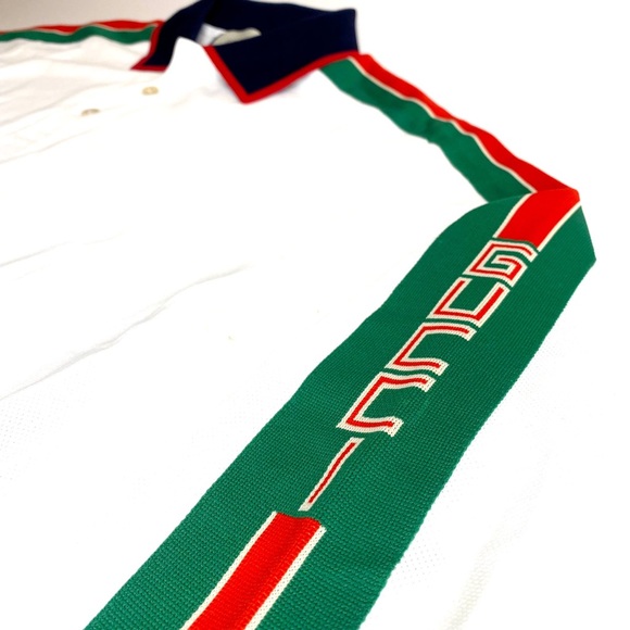 ♦️SOLD♦️AUTHENTIC GUCCI MEN’S WHITE COTTON POLO W/ STRIPES - Picture 3 of 3